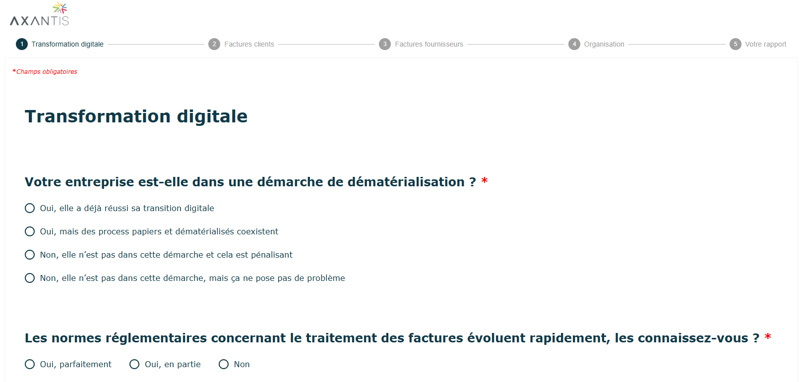 Questionnaire de qualification dématérialisation Axantis